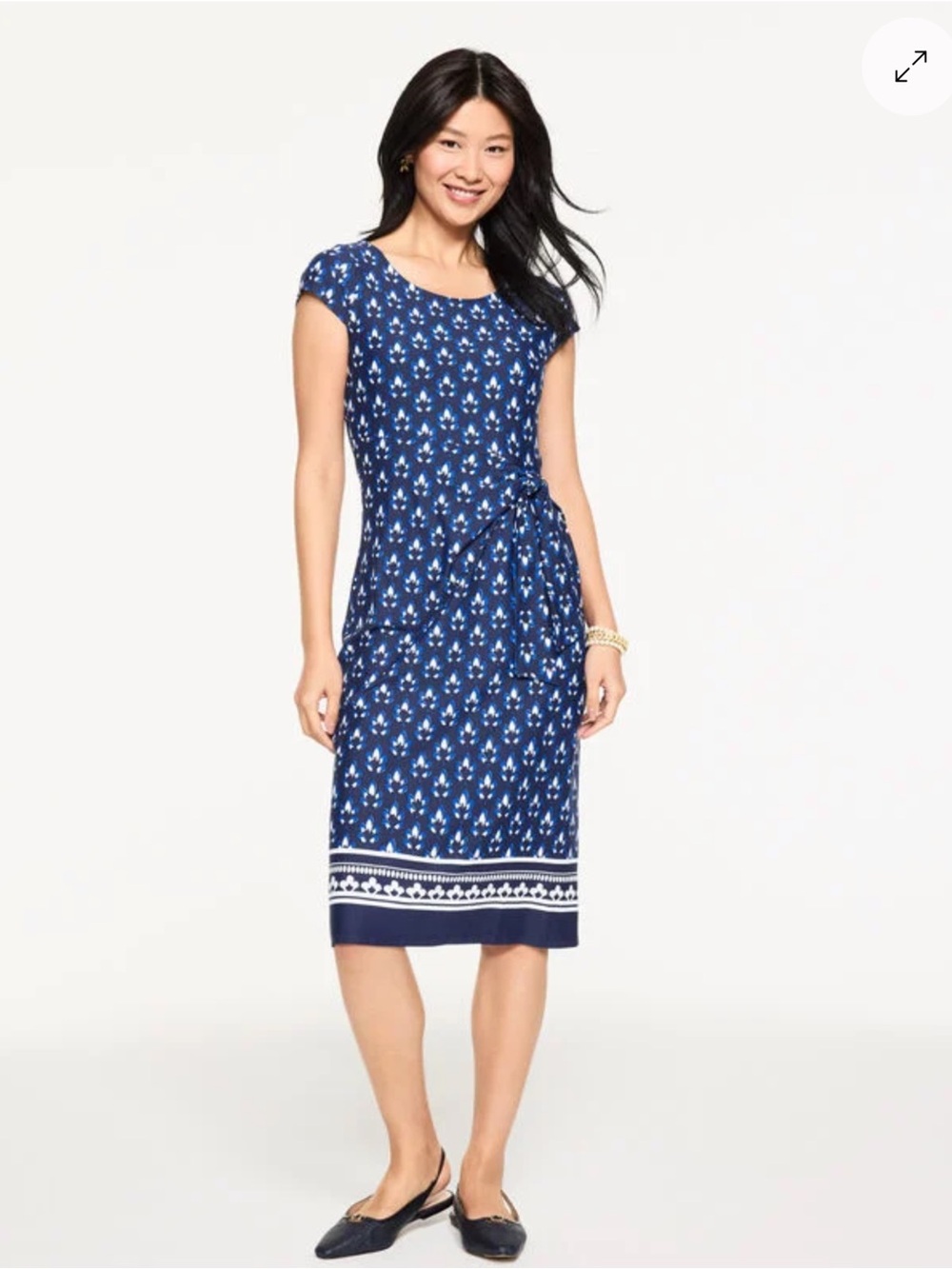 Talbots Jersey Bella Shift Dress Blue Leaf Print Size Medium